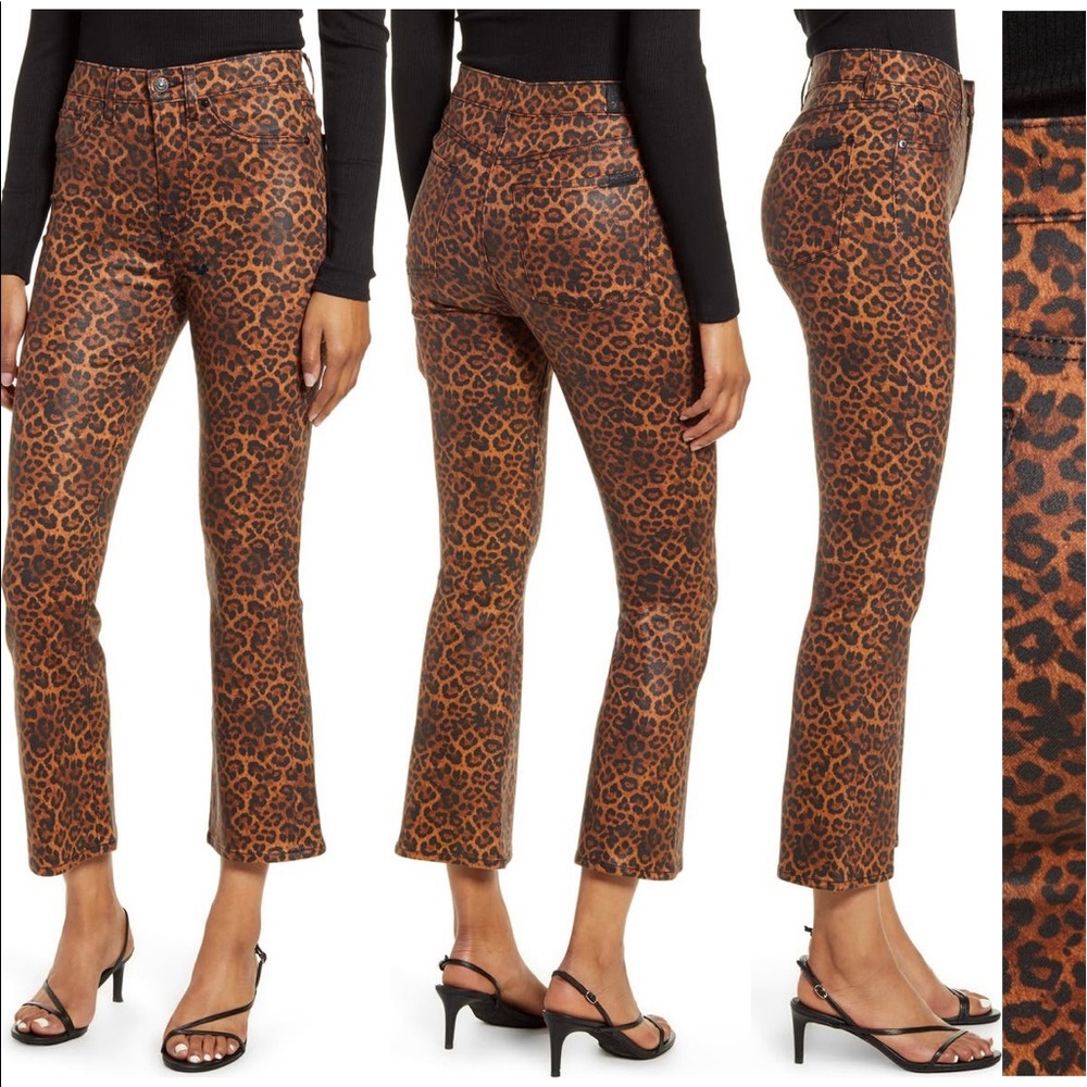 7 For All Mankind Slim Kick Flare | Coated Leopard BNWT 26